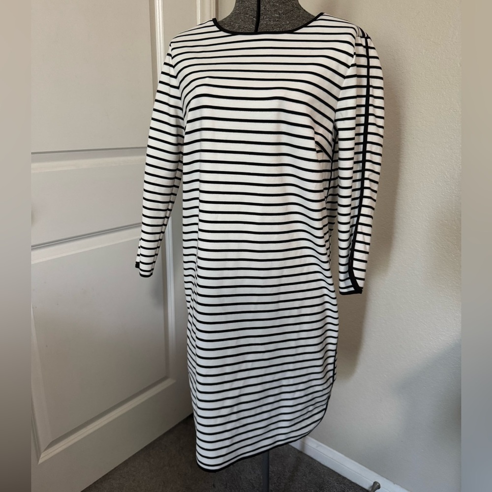 Kenar Black & White Striped Long Sleeve Dress